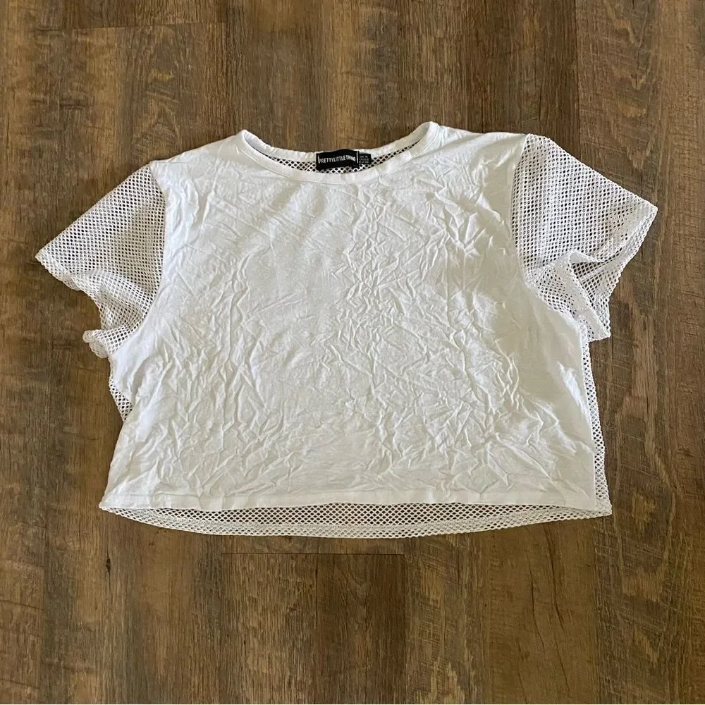 PRETTYLITTLETHING Top White Mesh Crop Festival Rave Party US 6